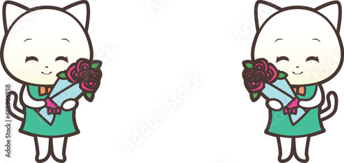 花束をプレゼントする猫