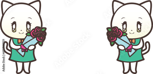 花束をプレゼントする猫