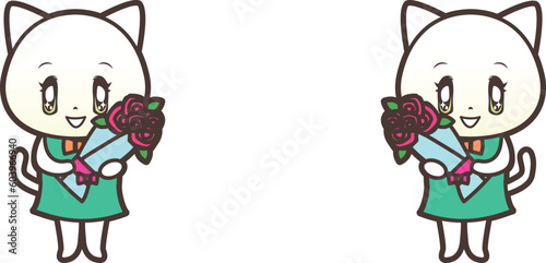 花束をプレゼントする猫