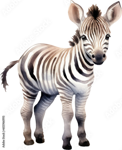 Cute Zebra Watercolor Illustration. Generative AI
