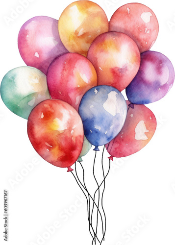 Colorful Balloons Watercolor Illustration. Generative AI