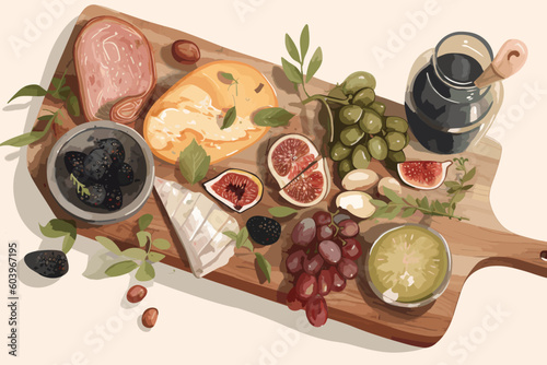 Outdoor Picnic Illustration Charcuterie Board Slow Living Dining 
