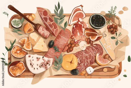 Outdoor Picnic Illustration Charcuterie Board Slow Living Dining 