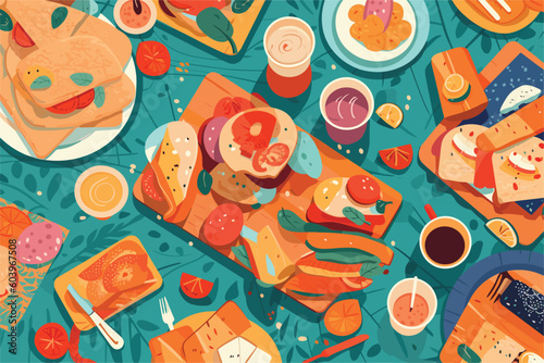 Outdoor Picnic Illustration Charcuterie Board Slow Living Dining 