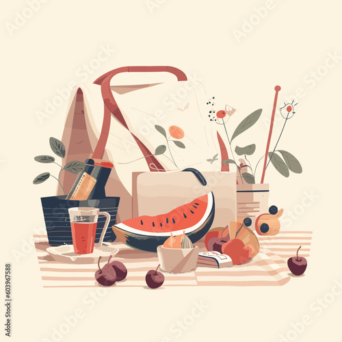 Outdoor Picnic Illustration Charcuterie Board Slow Living Dining 