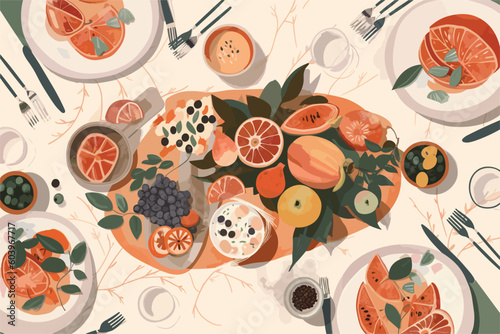 Outdoor Picnic Illustration Charcuterie Board Slow Living Dining 