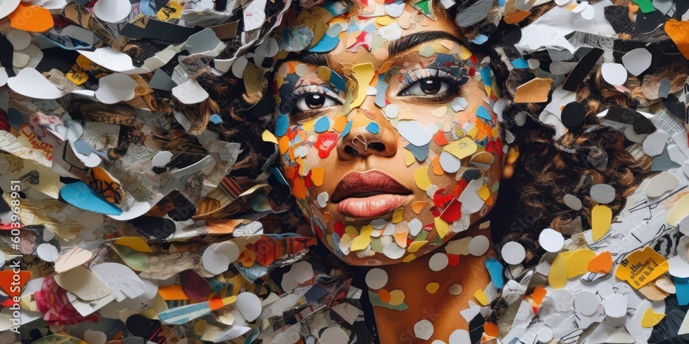 Colorful paper objects. Close up view of a beautiful woman. Beautiful illustration picture. Generative AI