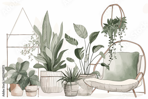 Cosy Minimal House Plants Boho Illustration