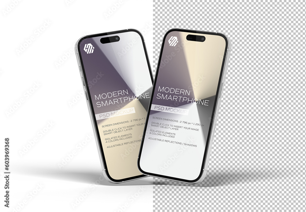 Two Modern Smartphones Mockup Isolated on White Stock Template | Adobe ...