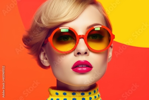 Modern design of sunglasses. Confident woman. Beautiful illustration picture. Generative AI