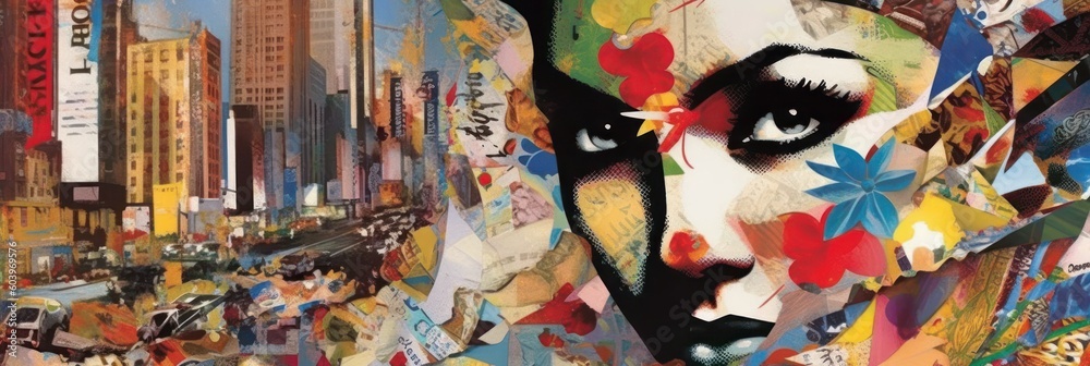 Fototapeta premium Womaan in paint. Contemporary art collage. Beautiful illustration picture. Generative AI