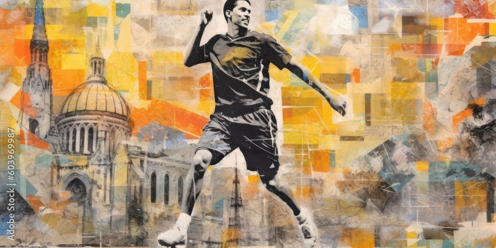 Soccer player. Contemporary art collage. Beautiful illustration picture. Generative AI