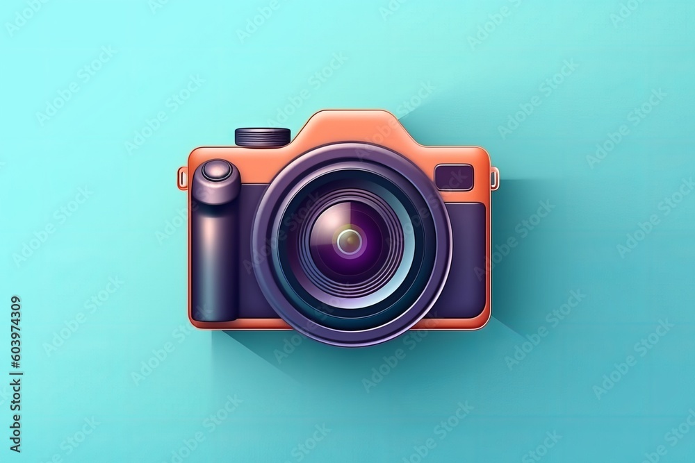 Photo camera with lens and button. 3d vector. Beautiful illustration picture. Generative AI
