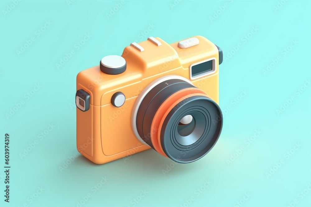 Photo camera with lens and button. 3d vector. Beautiful illustration picture. Generative AI