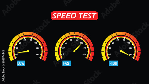 Vector speedometer Icon. Internet Speed. Speed, power and fuel gauge meter stages. Symbol of speed