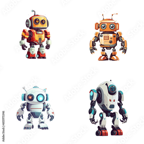 Set of robot characters , construction, medical, firefighter robot	
