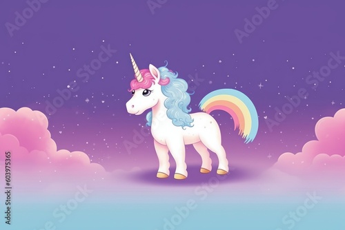 Cute cartoonish unicorn. Beautiful illustration picture. Generative AI