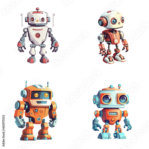 Set of robot characters , construction, medical, firefighter robot	
