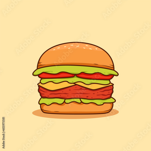 big beef meat cheese burger illustration vector, cartoon cheeseburger illustration