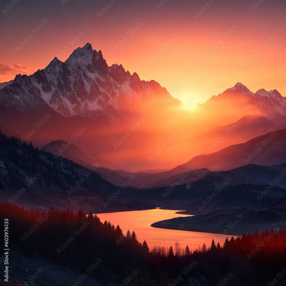 Obraz premium sunset on the mountains