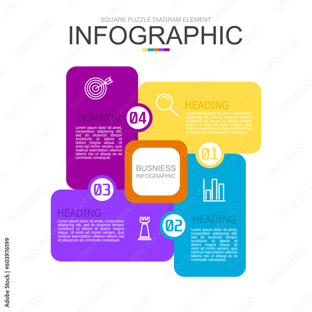 Fototapeta premium vector infographic square puzzle diagram template block. used for process diagram, presentation, working flow, information layout, banner, chart, and graph.