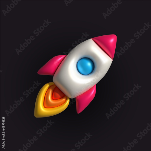 Inflatable Rocket. Inflated 3D element with the plasticine effect. Shapes space rocket. Vector illustration