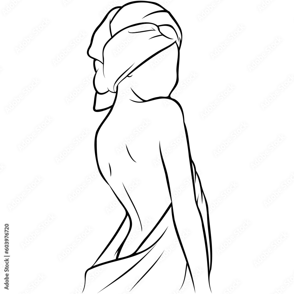 Woman Wrapped Towel Head Salon.