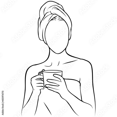 Woman Wrapped Towel Head Salon.