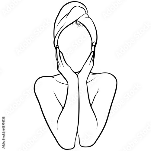 Woman Wrapped Towel Head Salon.