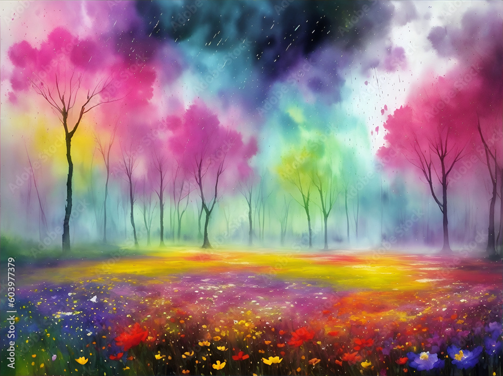 Spring flowers meadow. AI generated illustration