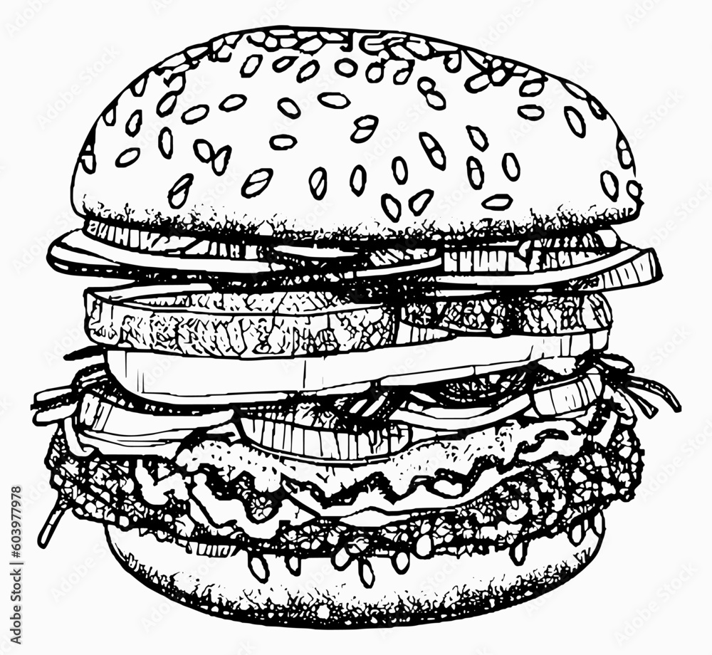 line burger handrawn , happy hamburger day