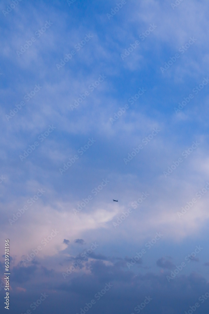 blue sky background. No focus. Beautiful white clouds on deep blue sky background. Elegant blue sky picture in daylight. fluffy clouds in the blue background. or dramatic sky wallpaper
