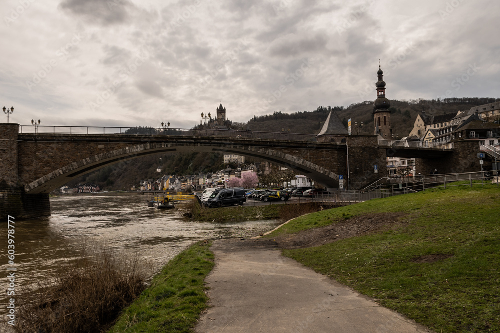 Skagerrak-Brücke bridge in Cochem Germany over river Mosselle Stock ...