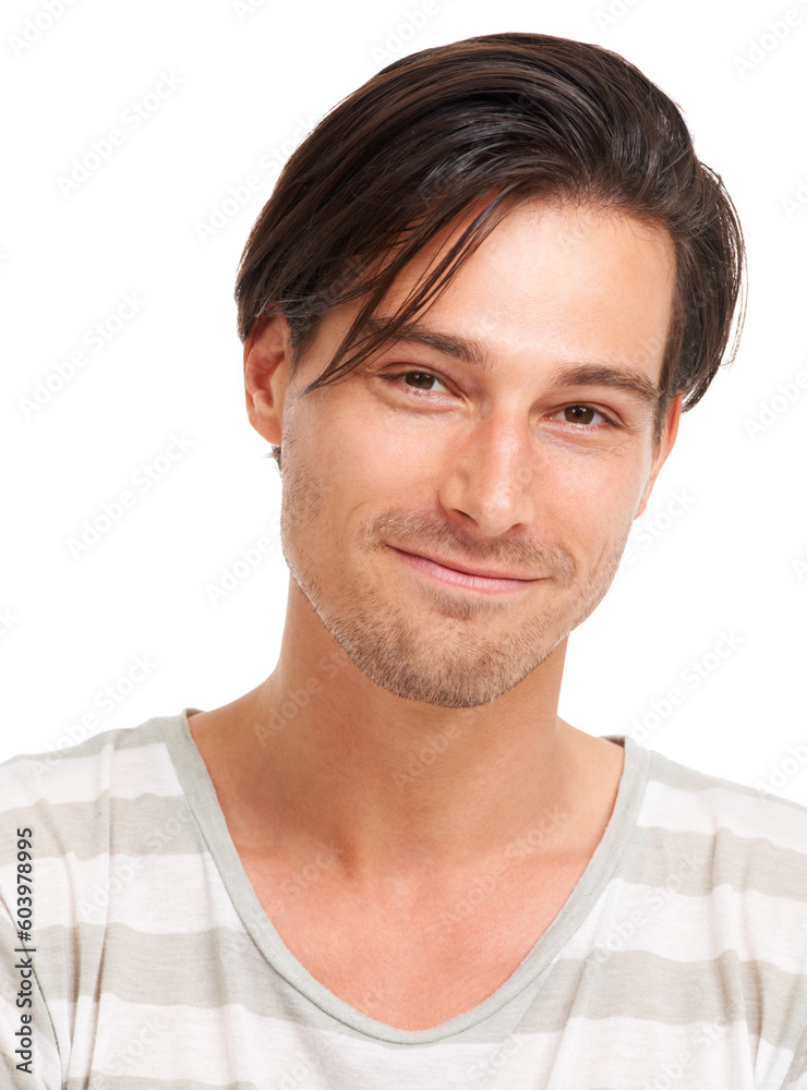 Youth, smile and portrait of man in studio for casual, trendy and cool fashion. Happiness, edgy and confidant with face of Italian model isolated on white background for young, happy and style Youth, smile and portrait of man in studio for casual, trendy and cool fashion. Happiness, edgy and confidant with face of Italian model isolated on white background for young, happy and style