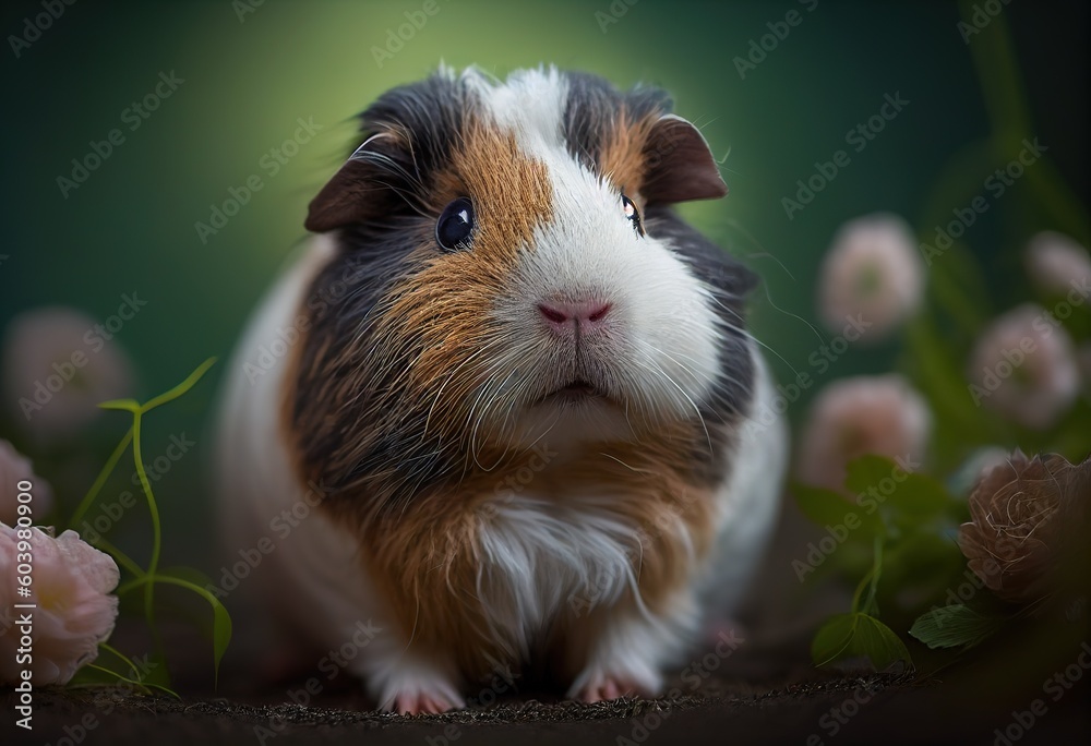 Cute guinea pig looking in camera. Funny guinea pig posing. Generative AI. Cute guinea pig looking in camera. Funny guinea pig posing. Generative AI.