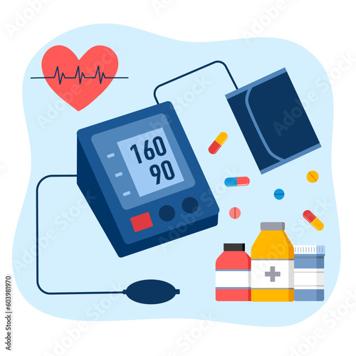 High blood pressure concept with medicine vector illustration. 