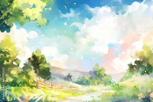 Vector watercolor summer landscape banner © Alice