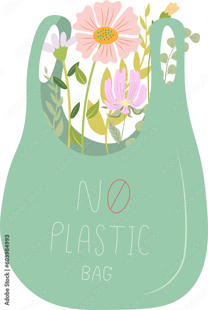Naklejka premium Hand draw elements of zero waste, go green, eco friendly concept. No plastic bag.