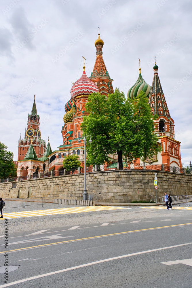 Moscow,Russia, Basil's Cathedral and Spasskaya Tower.