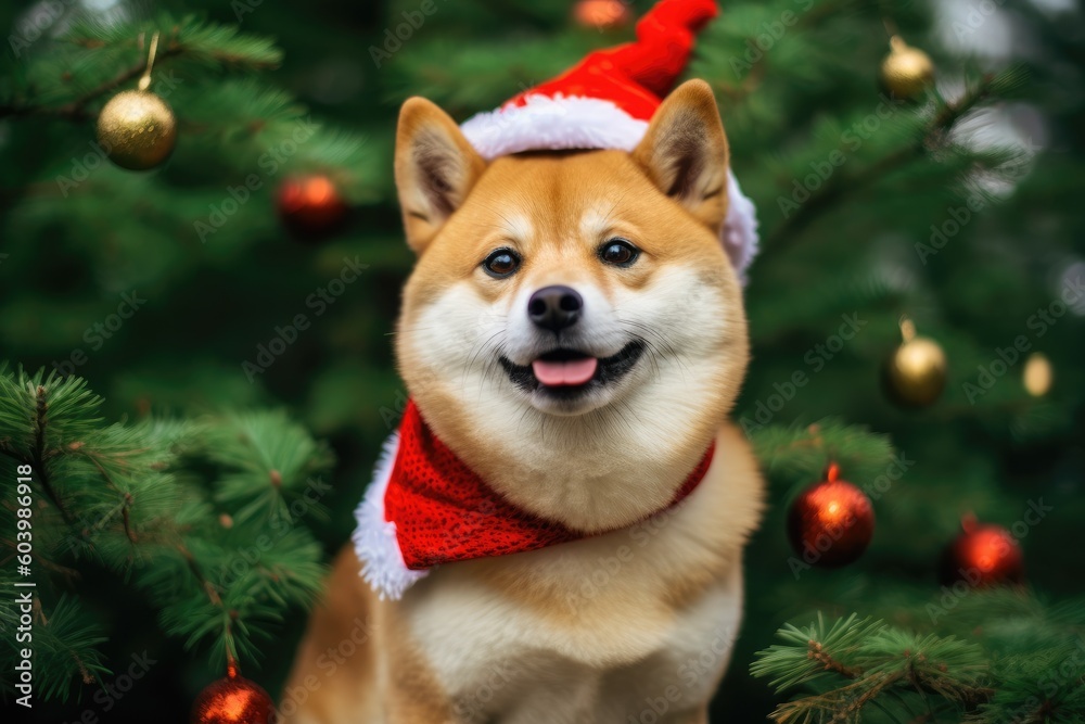 Shiba Inu wearing Christmas costume, Festive vibe