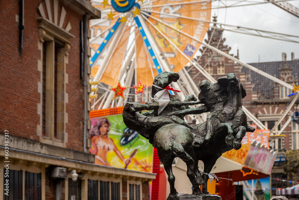 Naklejka premium April 23, 2023, Haarlem, Netherlands, Details of Ambient from the traditional Flower Parade on vehicles in Haarlem