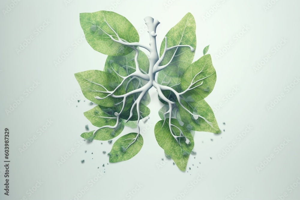 Lung with Green Leaves Illustration Created with Generative AI Lung with Green Leaves Illustration Created with Generative AI