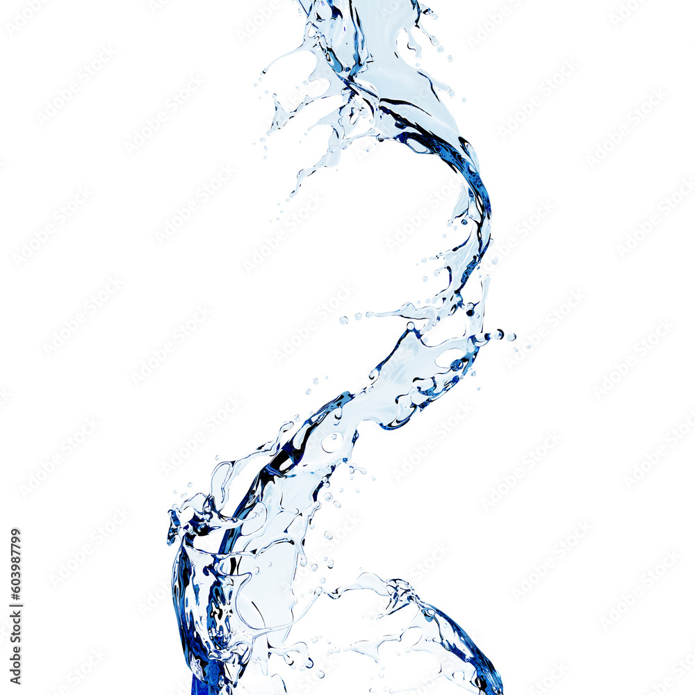 Obraz premium 3d rendering,wavy splash clip art isolated on blue background. twisted liquid shape, water splash 