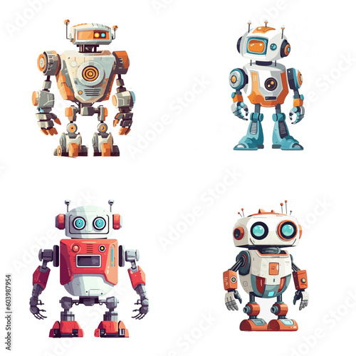 Set of robot characters , construction, medical, firefighter robot 