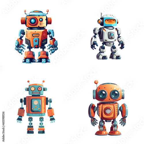 Set of robot characters , construction, medical, firefighter robot	
