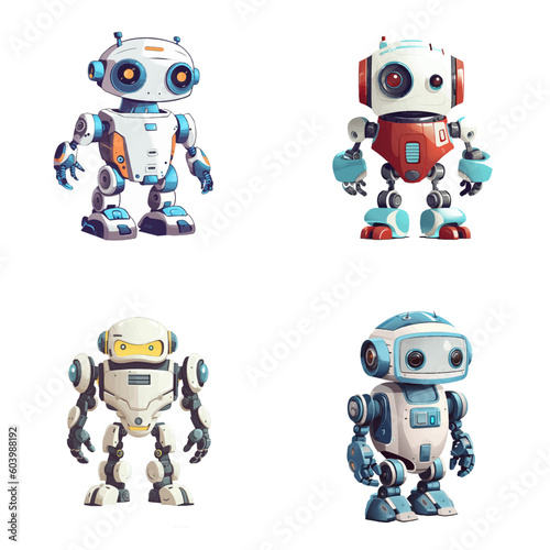 Set of robot characters , construction, medical, firefighter robot	
