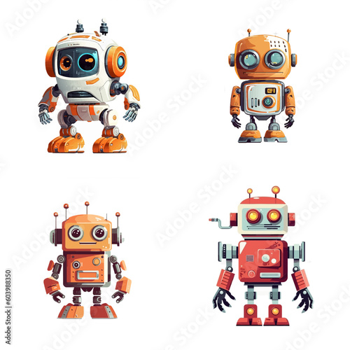 Set of robot characters , construction, medical, firefighter robot	
