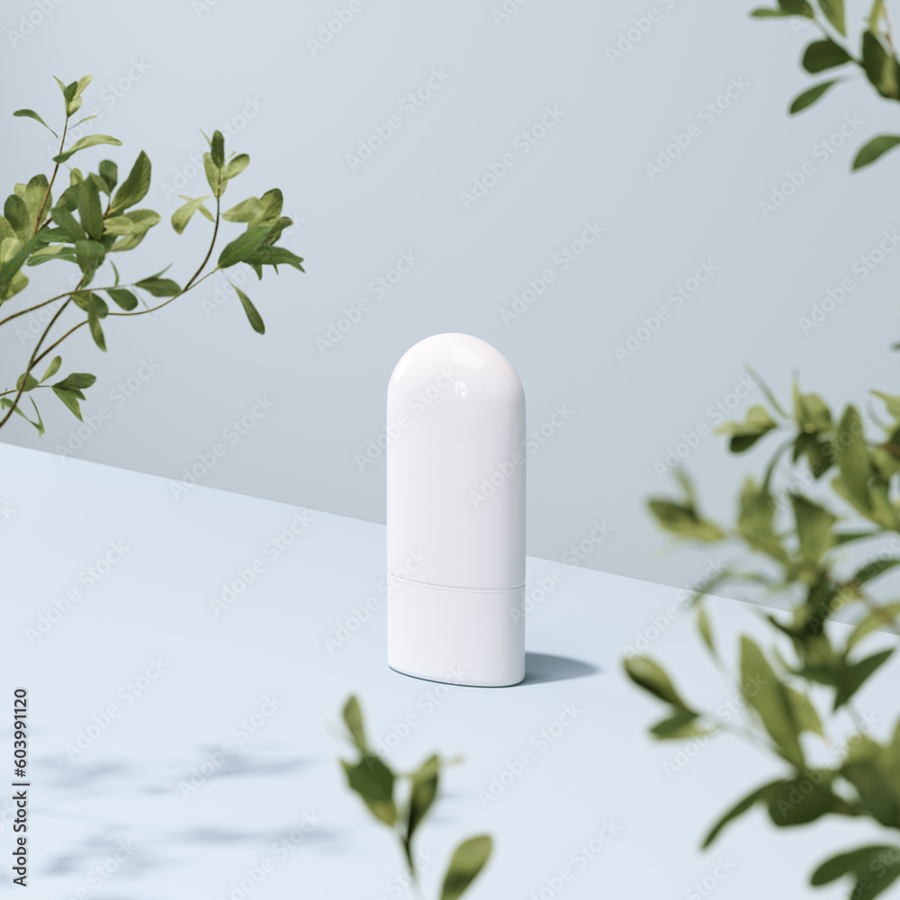3D rendering Mock up greenery podium for product design, minimal display. shadow overlay.