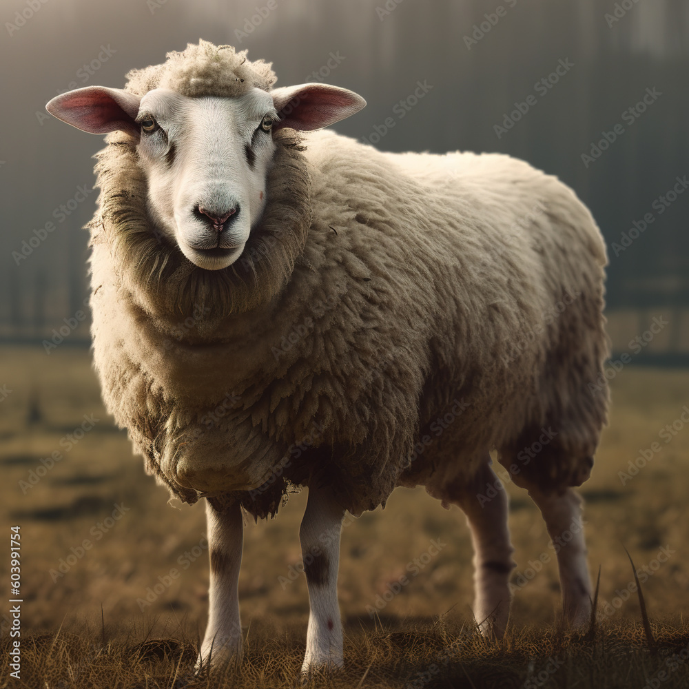 Obraz premium Image of sheep on nature background. Farm animals. Illustration, generative AI.