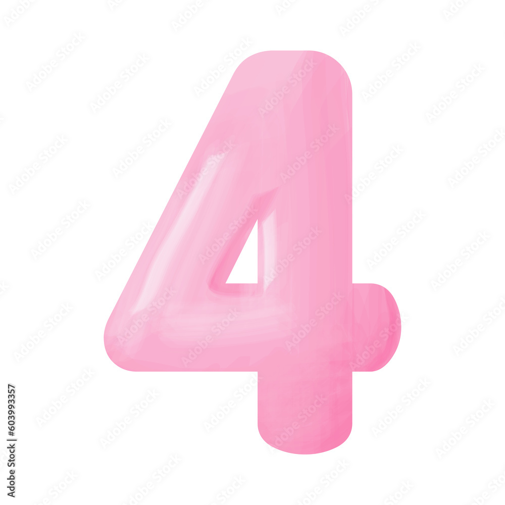 Pink voluminous number figure four with watercolor effect
Pink voluminous number figure four with watercolor effect